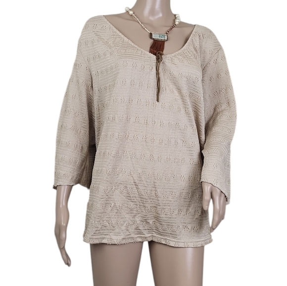 Vintage Fresh Tan Perforated Peasant Blouse - Picture 1 of 4